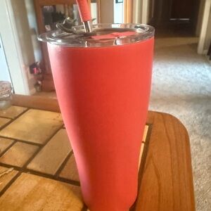 Vibrant Coral/Pink Insulated Tumbler with Straw